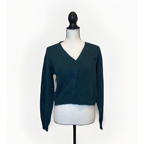 Vans Sweater Women’s XS Green Knit Cropped V-Neck Button Down Vintage Look - Picture 1 of 12